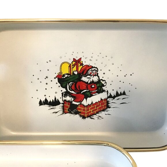 VTG APEX Santa Claus Chimney Trays Set 3pc Japan Lacquered Metal MCM Xmas Decor - Picture 10 of 12